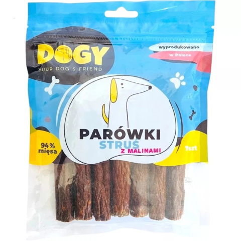 DOGY Parówki struś z malinami 7 szt. DOGY Parówki struś z malinami 7 szt.