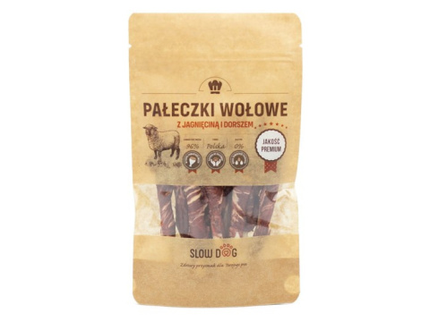 SLOW DOG Pałeczki wołowe z jagnięciną i dorszem 100g SLOW DOG Pałeczki wołowe z jagnięciną i dorszem 100g