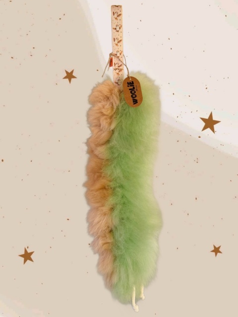 Szarpak pleciony dwukolorowe futro beżowo-zielone/sowy SUPER OKAZJA