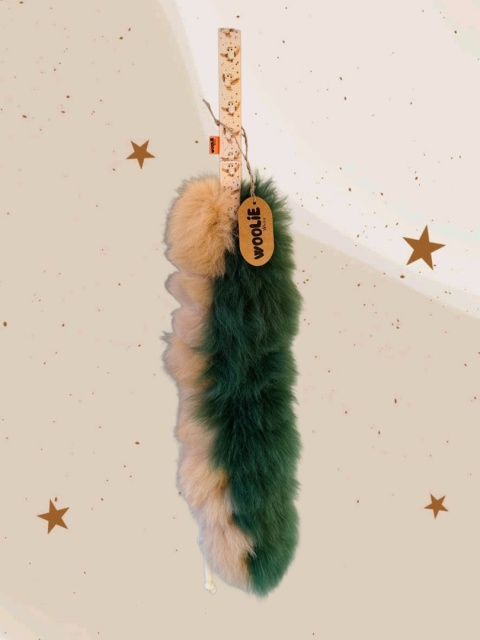 Szarpak pleciony dwukolorowe futro beżowo-ciemnozielone/sowy SUPER OKAZJA