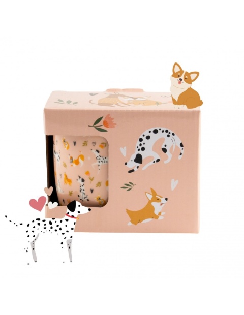 Różowy kubek porcelanowy w pieski 330 ml